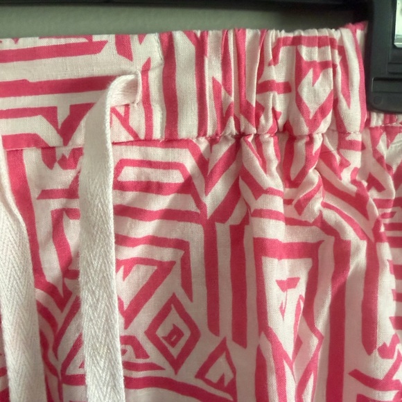 J. Crew Linen Blend Pink White Geometric Patterned Lined Skirt w/ pockets Sz 0 - Picture 3 of 11